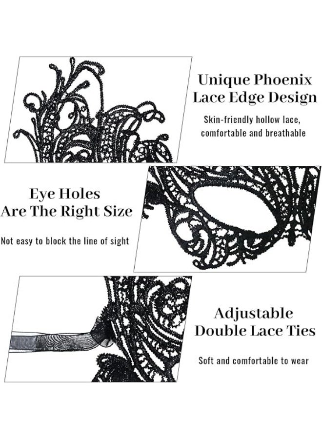 4 Pcs Women Lace Eye Mask, Masquerade Masks Mysterious Face Venetian Eyemask for Carnival Party Costume Ball, Black - Image 4